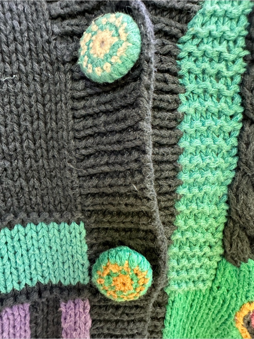 Hand-Knit Patchwork 80s 90s Bold Graphic Quirky Maximalist Oversized Sweater ~ M - Picture 15 of 17